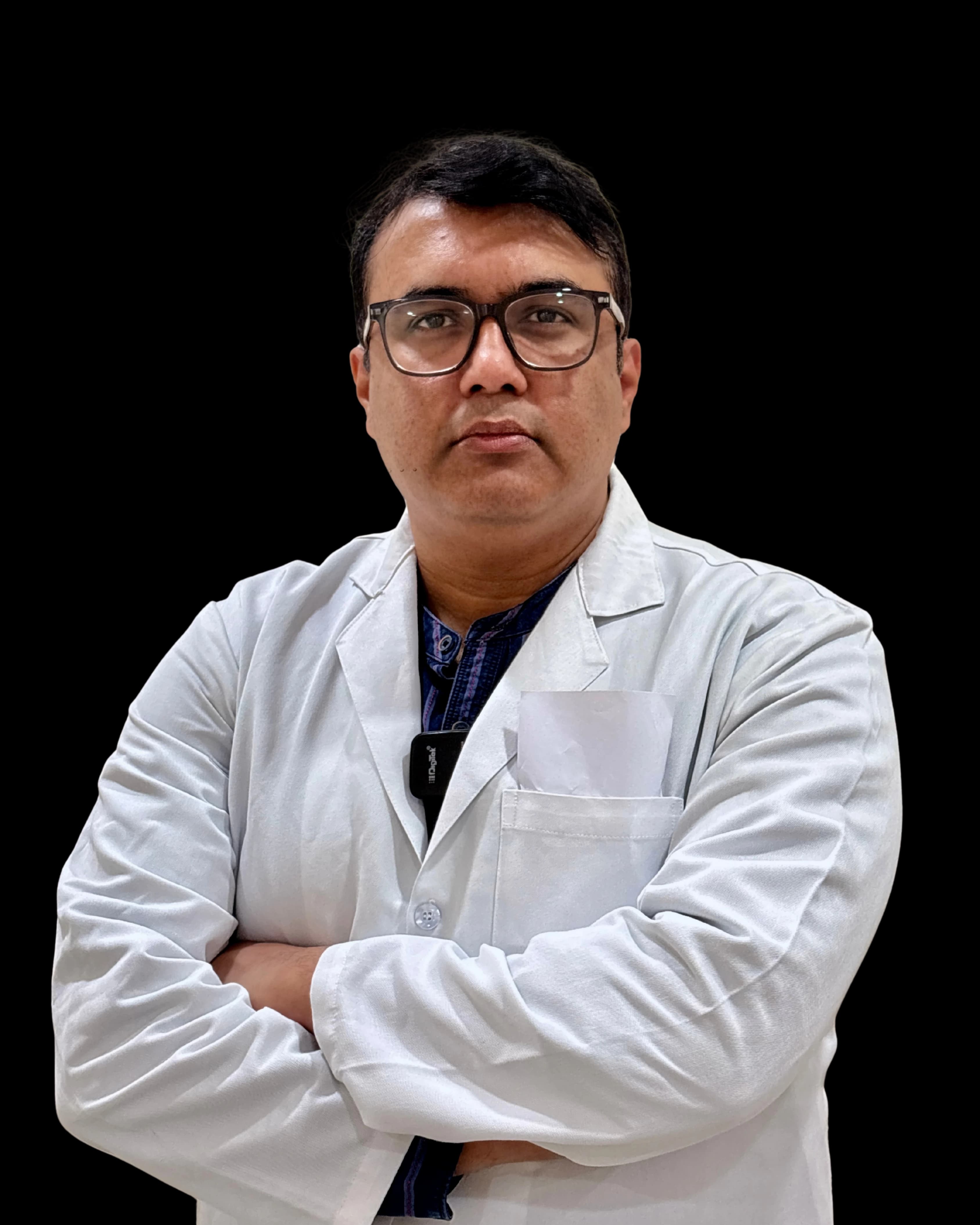 Dr. Abhilekh, Consultant Urologist, standing in his private clinic
